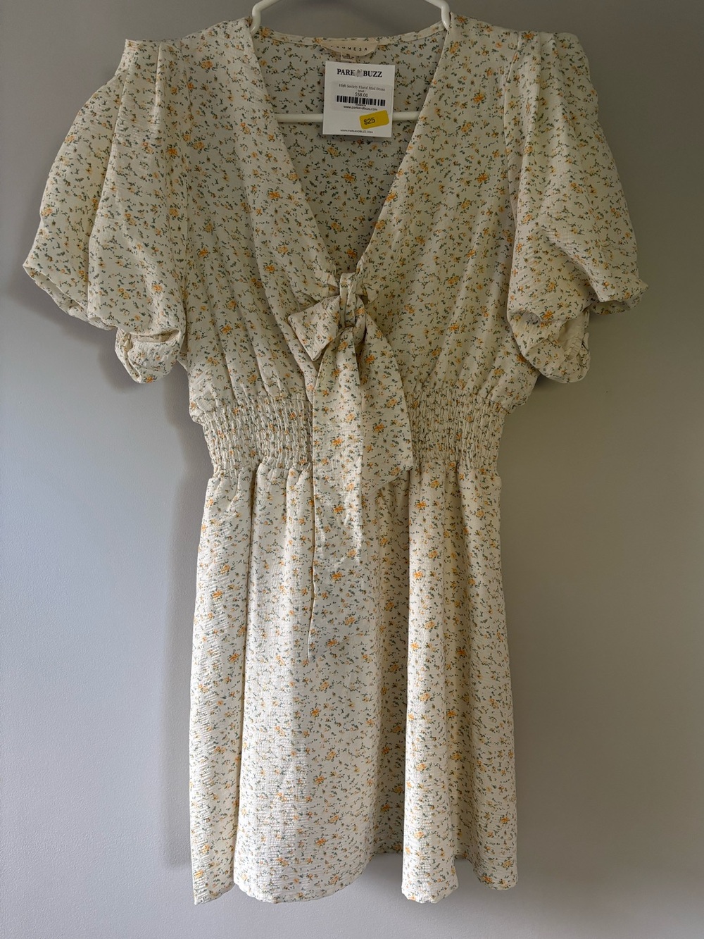Promesa Cream Floral Tie-Neck Mini Dress